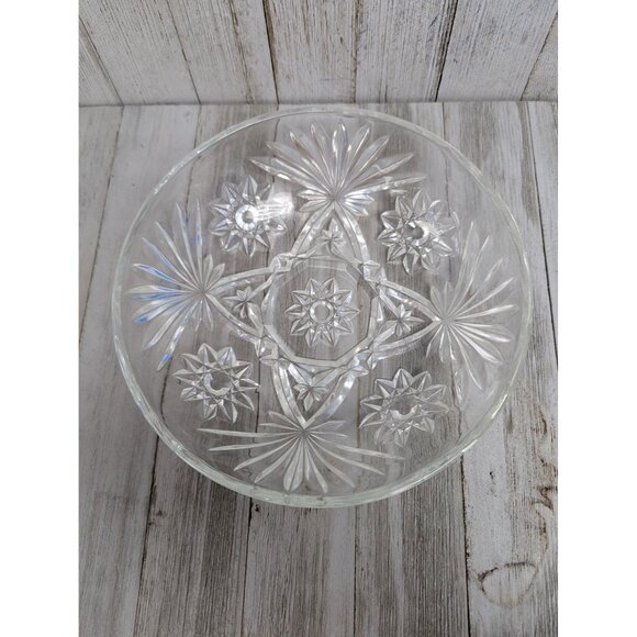 Glass Food Serving Bowl 7 1/4" Lead Glass Starburst - Picture 2 of 4